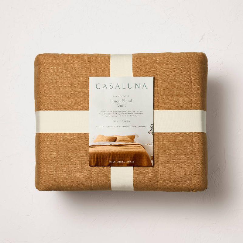 King Heavyweight Linen Blend Quilt Warm Brown - Casaluna™: Rayon & Cotton, OEKO-TEX Certified, Woven