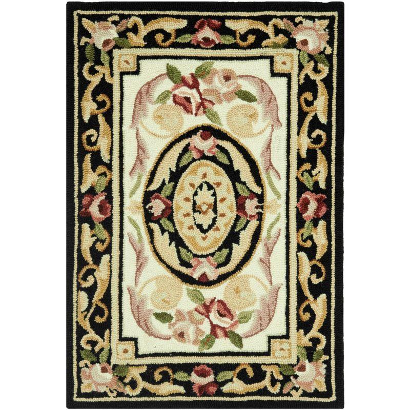 Ivory and Black Hand-Knotted Wool Area Rug