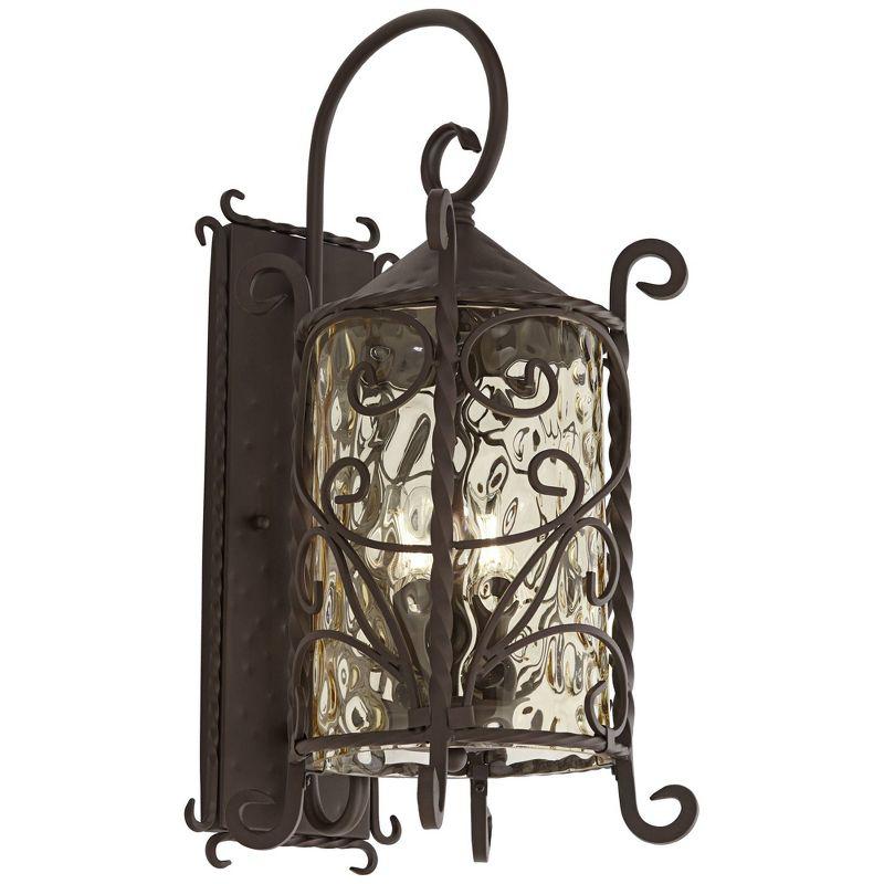 John Timberland Casa Seville Vintage Rustic Outdoor Wall Light Fixture Dark Walnut Scroll 23 3/4" Champagne Hammered Glass for Post Exterior Barn Deck