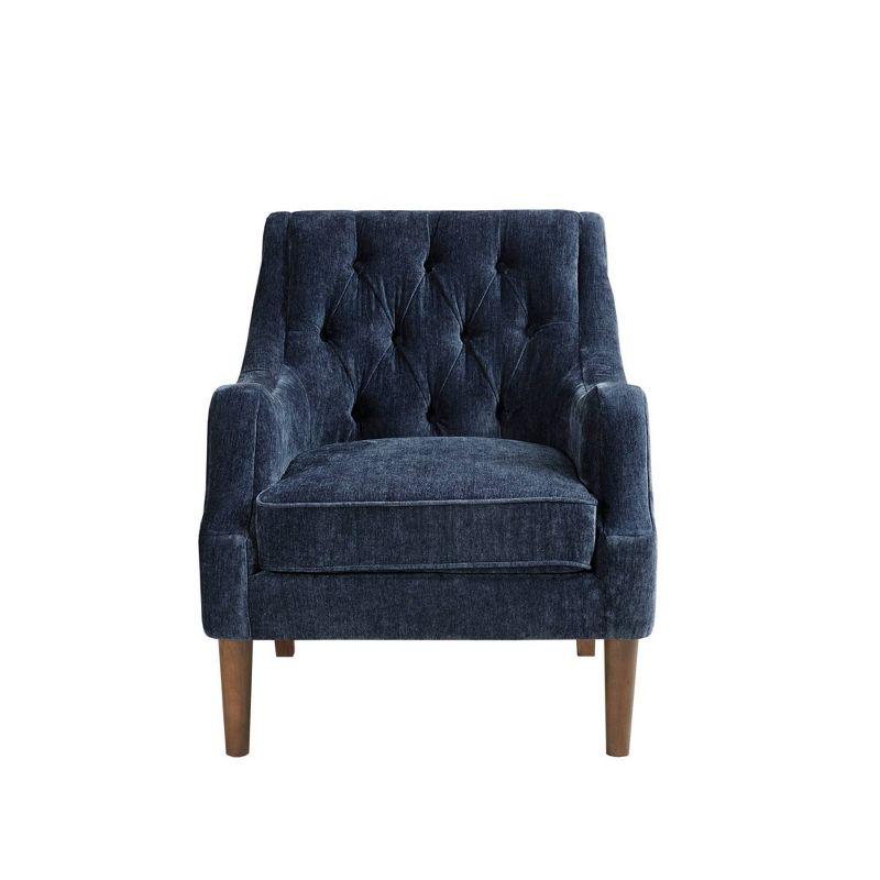 Elegant Navy Velvet Wood Accent Chair with Button Tufting