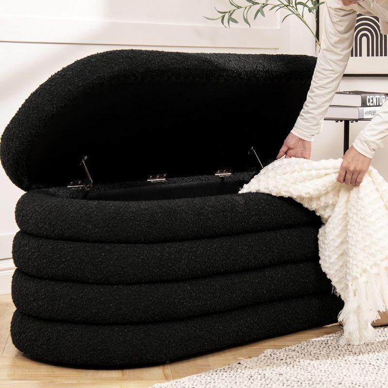 Everly Quinn Boucle Upholstered Storage Bench