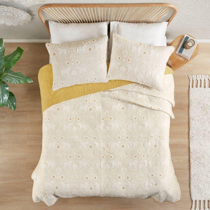 Mustard Yellow King Cotton Reversible Quilt Set