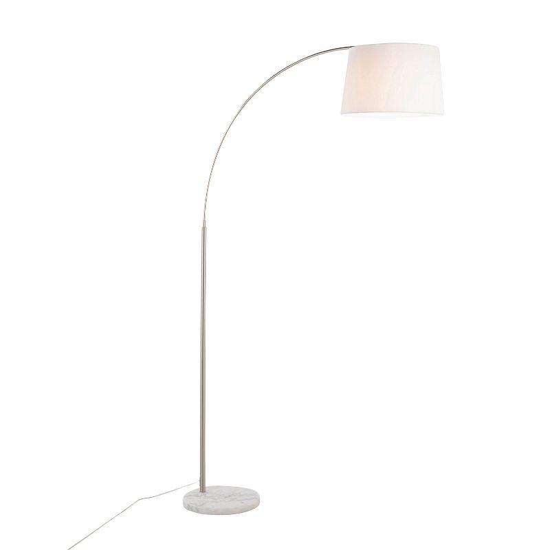 LumiSource March Contemporary Floor Lamp in White Marble and Nickel with White Linen Shade: Arc Design, UL Listed, 60W, Modern Style