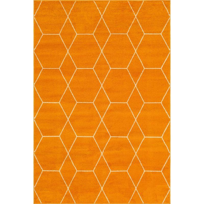 Vivid Orange and Ivory Geometric Trellis 6' x 9' Area Rug