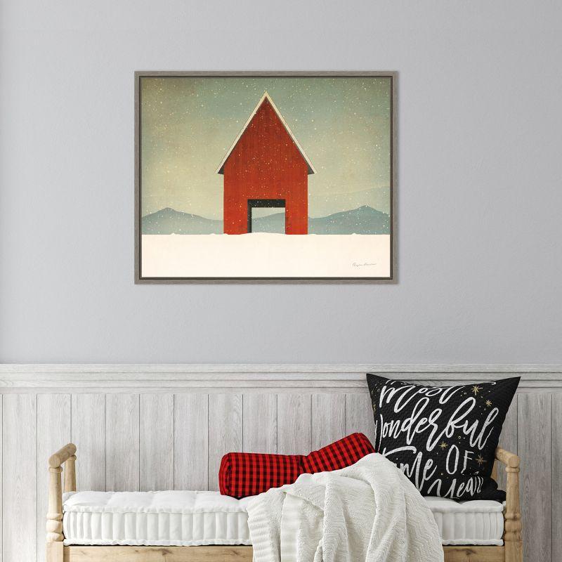 Amanti Art Red Barn Winter by Ryan Fowler Canvas Wall Art Print Framed 28 x 23-in.