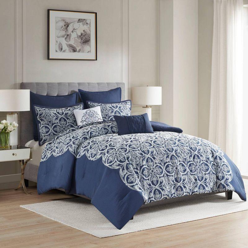 Navy Microfiber 7-Piece Comforter Set with Euro Shams