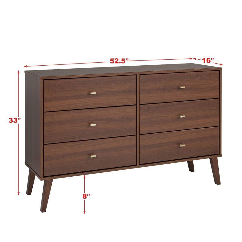 Mid-Century Modern Gray 6-Drawer Horizontal Dresser with Deep Storage