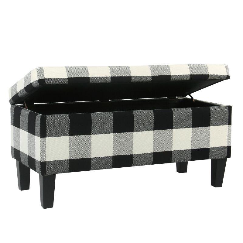 Large Decorative Storage Bench Black Plaid - HomePop: Upholstered Ottoman for Bedroom & Entryway