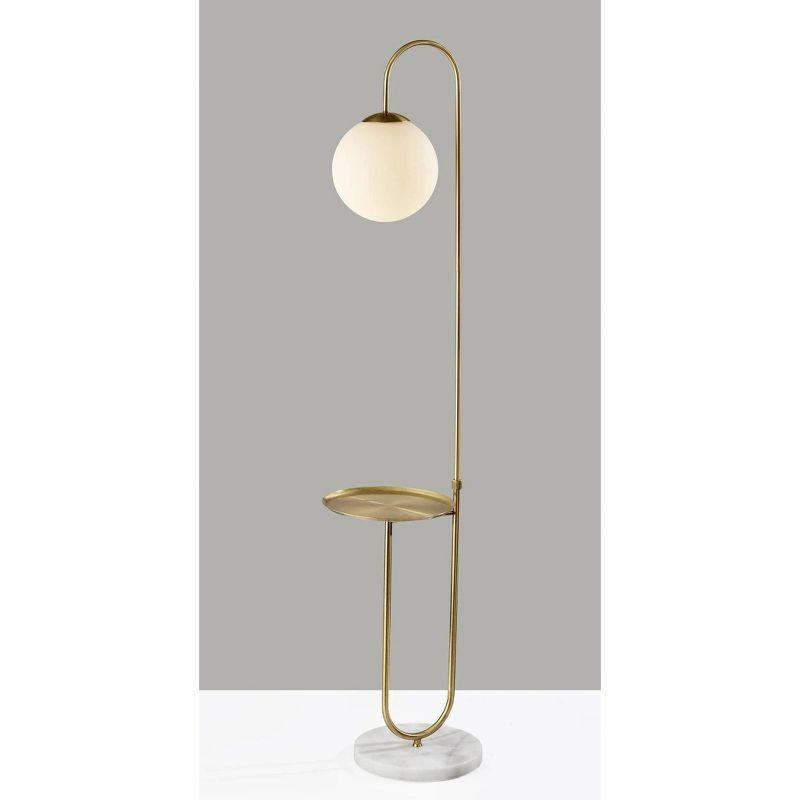 Antique Brass Floor Lamp with White Marble Base and Shelf