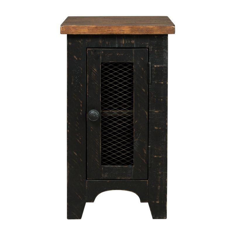 Valebeck Black and Brown Rustic Wood Metal Storage End Table