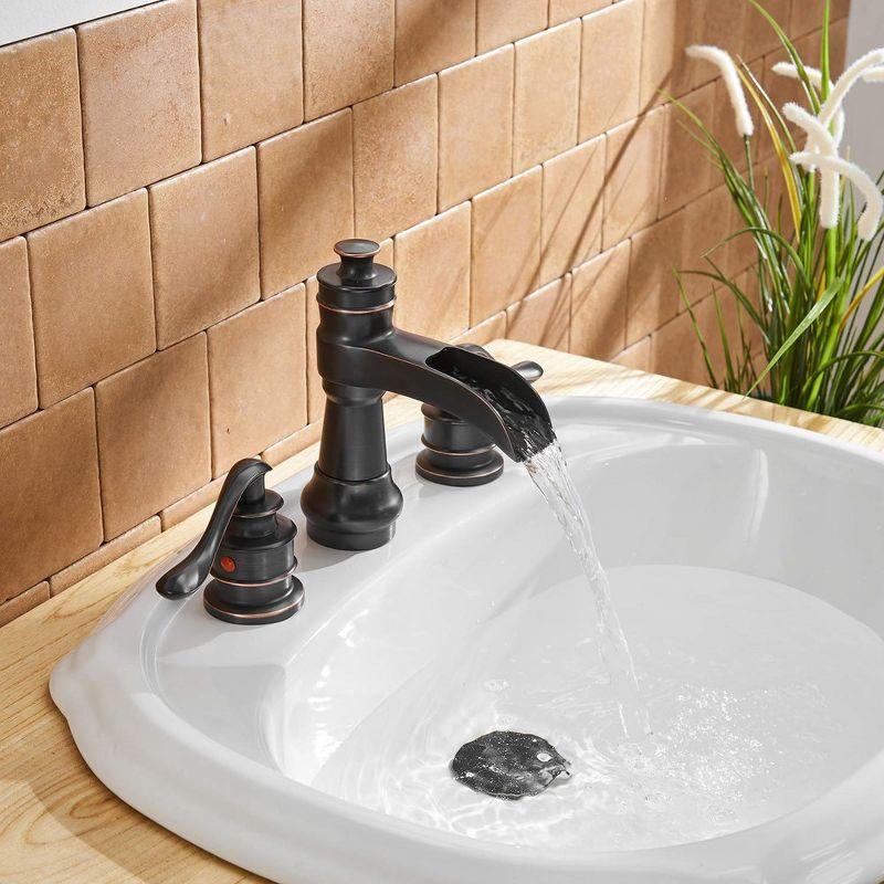 BWE 8 in. Waterfall Widespread 2-Handle Bathroom Faucet With Pop-up Drain Assembly in Spot Resist