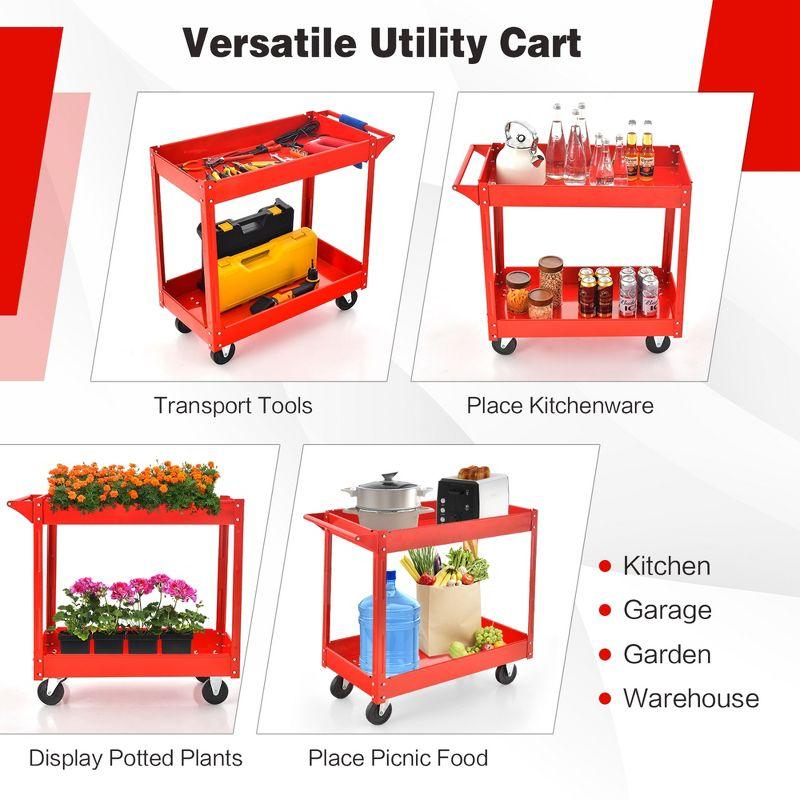 Costway 2-Tier Utility Cart Metal Service Cart Rolling Tool Storage Organizer with Handle