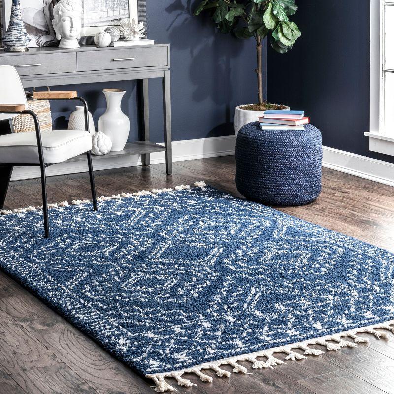 Braided Blue Synthetic 79" Reversible Shag Area Rug