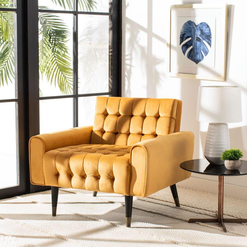 Marigold Velvet Tufted 33" Accent Chair with Black Wood Legs