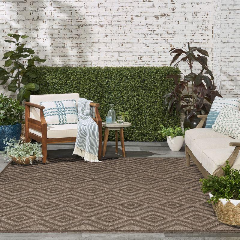 Nourison Versatile Diamond Geometric Flatweave Indoor Outdoor Area Rug Brown 9' x 12'