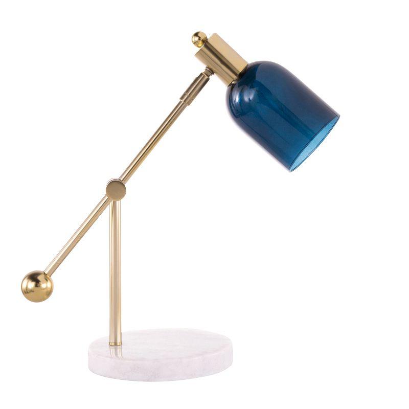 Marcel Adjustable White, Gold, and Blue Glass Table Lamp