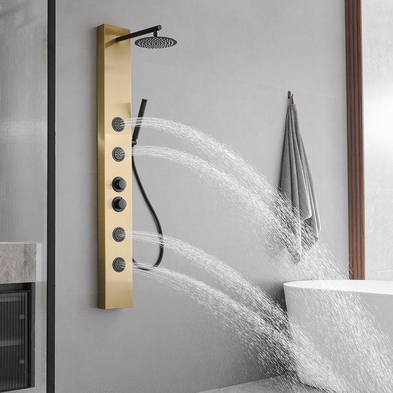 Gold and Black Stainless Steel Shower Panel System with Rainfall Showerhead