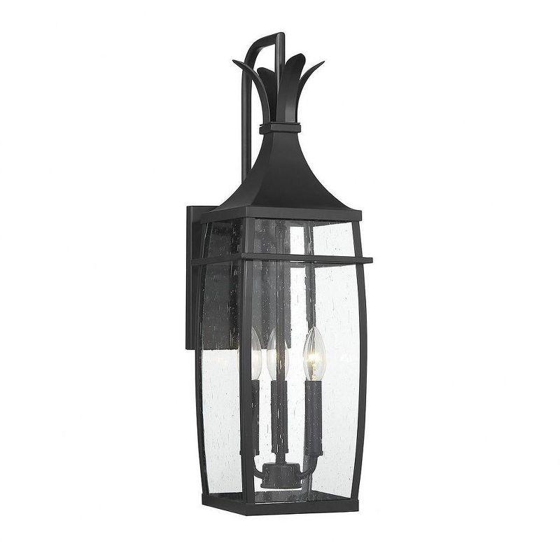 Matte Black 3-Light Outdoor Wall Lantern with Clear Seeded Glass