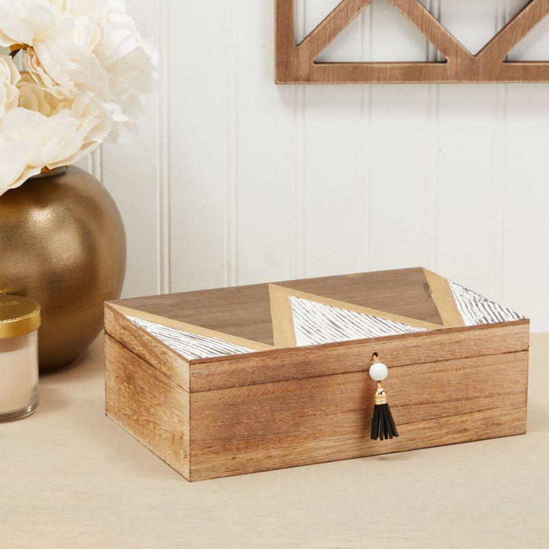 Juvale Small Wooden Decorative Box with Lid and Tassel for Jewelry, Trinket Storage, 9.4 x 6 x 3 In