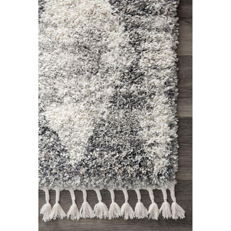 Luxe Gray Geometric Shag Area Rug with Easy-Care Synthetic Fibers, 3' x 5'