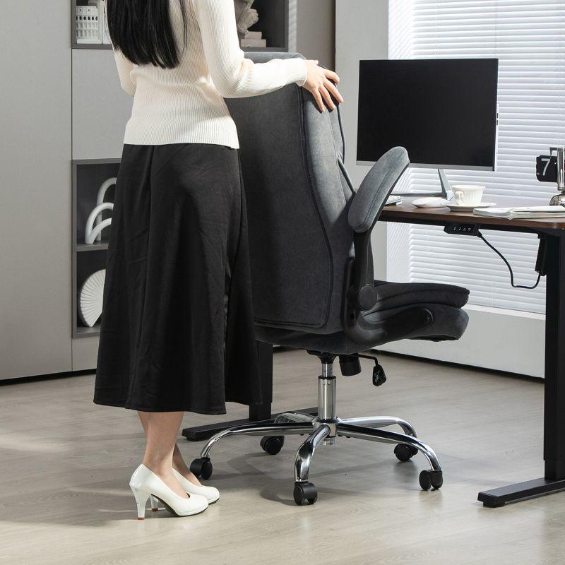 HOMCOM Executive Office Chair, Fabric Comfy Computer Desk Chair with Swivel Wheels, Flip-up Armrest, Adjustable Height, Charcoal Gray