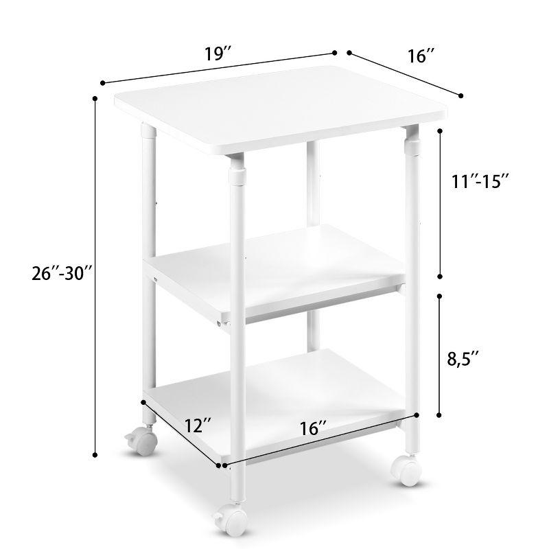 Tangkula 3-Tier Adjustable Rolling Under Desk Printer Cart with 3 Storage Shelves Printer Stand for home office White
