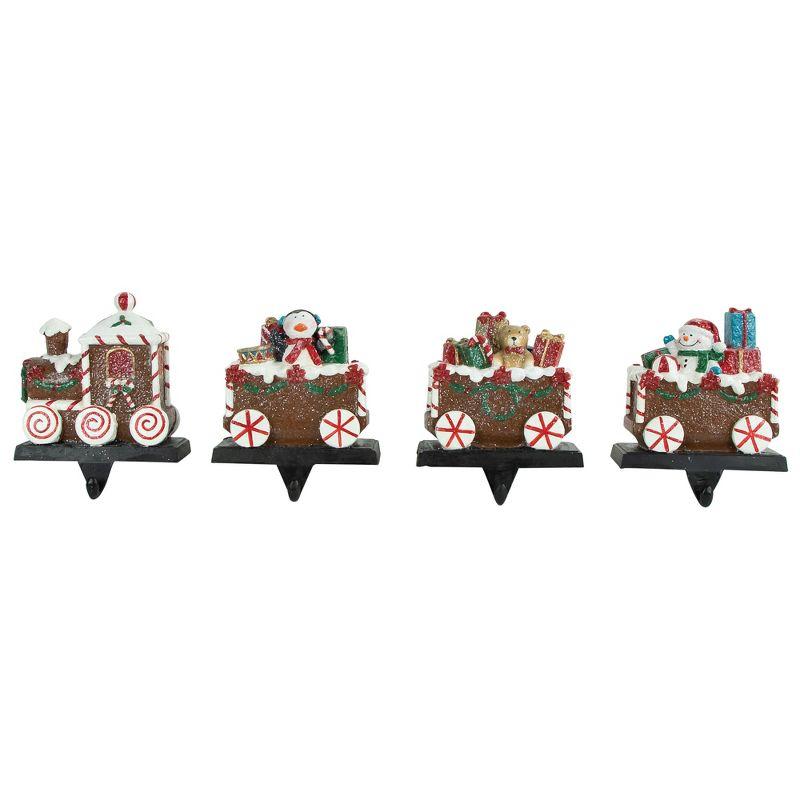 Set of 4 Glittered Gingerbread Train Christmas Stocking Holders