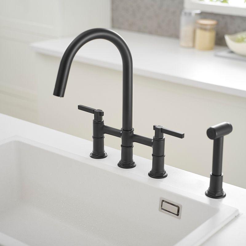 Modern Double Handle 4 Holes Deck Mount Bridge Kitchen Faucet With  Sink Faucet 360 Swivel Spout