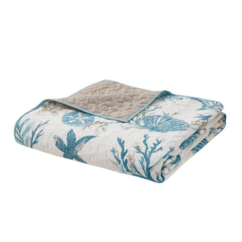 Aqua Blue Cotton Reversible Coastal Quilt Set, Full