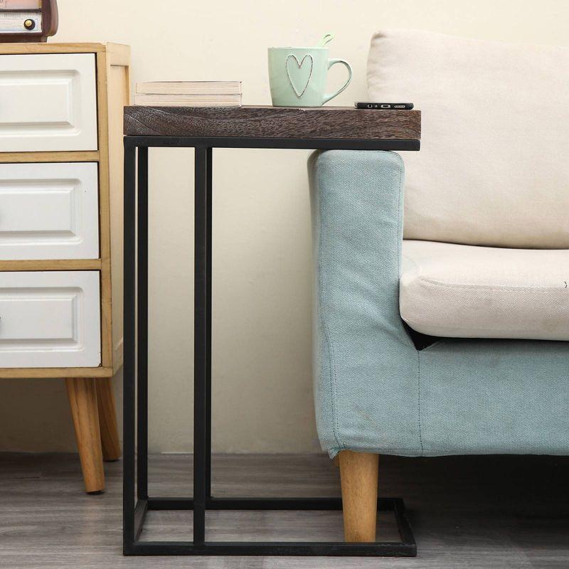 Breeze Casual C Shaped End Table Metal Frame Rustic Brown - Proman Products: Slide Under Sofa, Snack & Lamp Stand