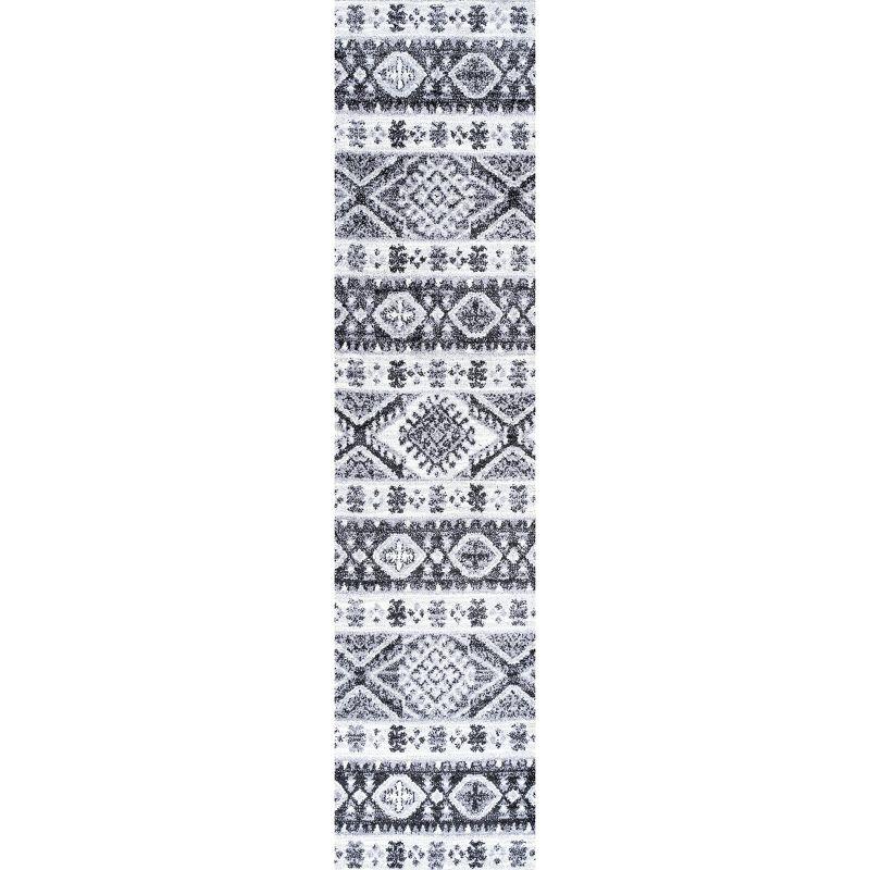 2'x 8' Sura Modern Kilim Geometric Runner Rug, Gray/Anthracite - JONATHAN Y