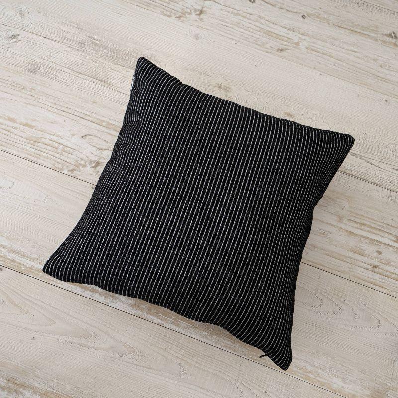 Elsa 18" Black and White Reversible Woven Pinstripes Pillow