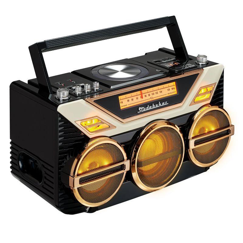 Studebaker SB2165 Portable Avanti Stereo Boombox with Bluetooth, CD, FM Stereo Analog Radio and 15W Subwoofer for High Power Bass