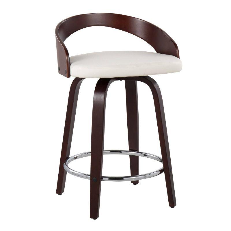 Set of 2 Grotto Upholstered Counter Height Barstools White/Cherry - Lumisource: Swivel, Chrome Footrest, Wood Legs
