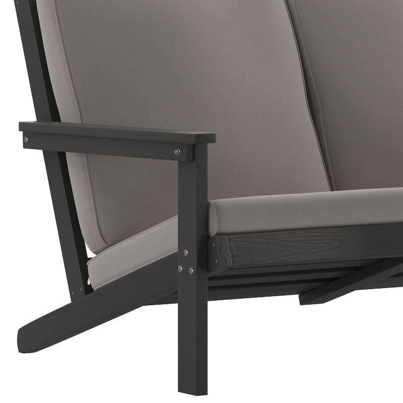 Flash Furniture Charlestown All-Weather Poly Resin Wood Adirondack Style Deep Seat Patio Loveseat with Cushions, Black/Charcoal