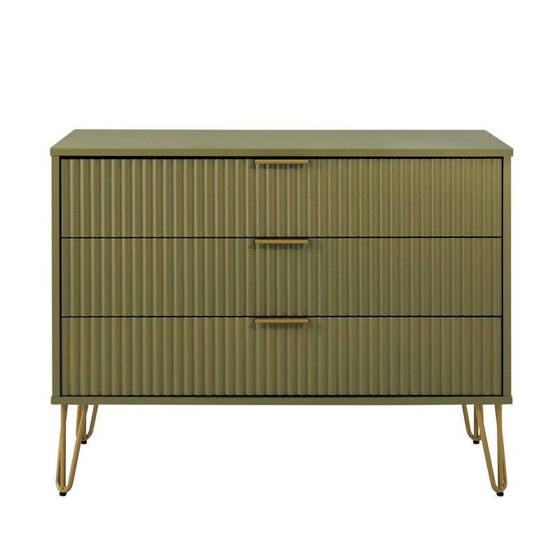 Olive Green 3-Drawer Chest with Gold Hairpin Legs