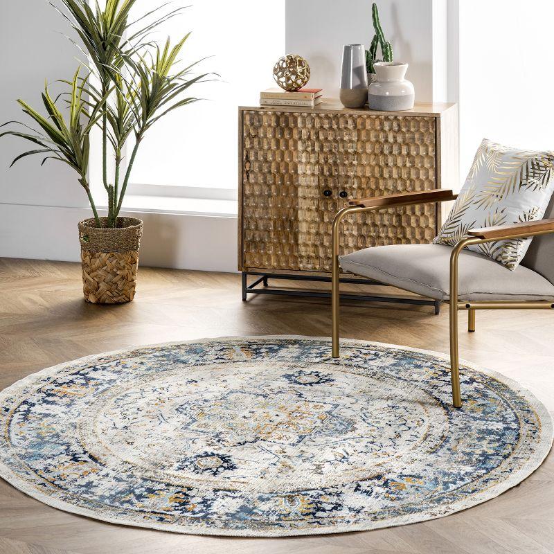 Square 6' Blue Medallion Easy-Care Synthetic Area Rug