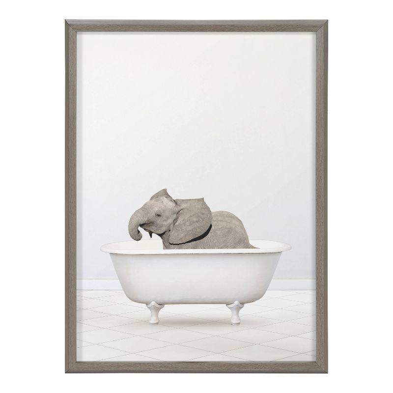 Framed Baby Elephant in Bathtub Print, 18" x 24"