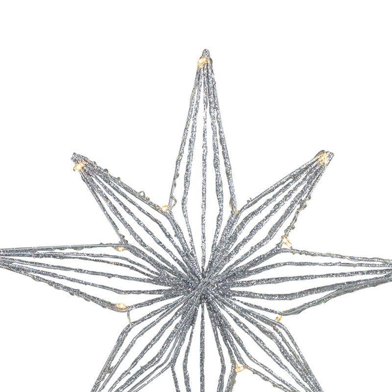 Northlight Seasonal 13.75" LED Lighted B/O Silver Glittered Geometric Star Christmas Tree Topper - Warm White Lights