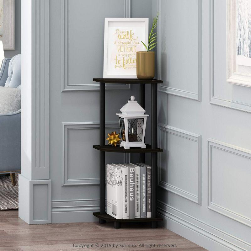 Furinno 3-Tier Corner Display Rack Open Multipurpose Bookcase Cabinet with Adjustable Shelves,Espresso/Black