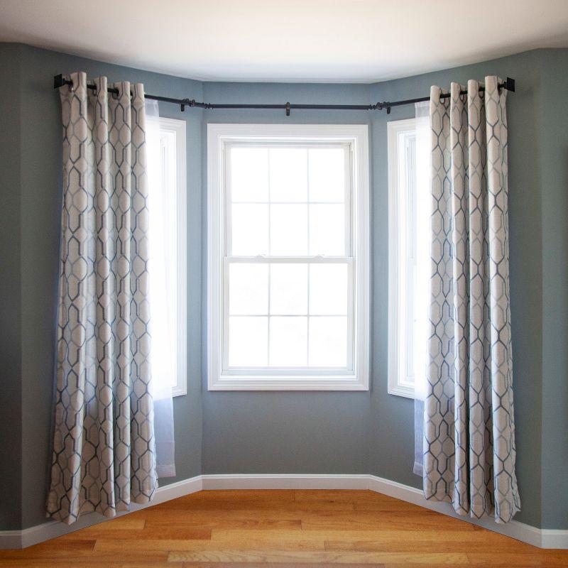 Kenney Mission 3/4" Decorative Bay Window Double Curtain Rod, 78-144", Black