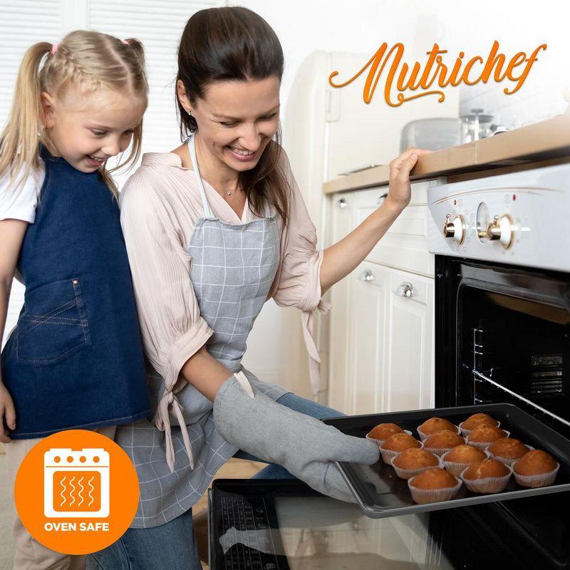 NutriChef 8-Pcs Stackable Carbon Steel Bakeware Set - Non-Stick Coating, Oven Bake Tray Sheets (Gray)