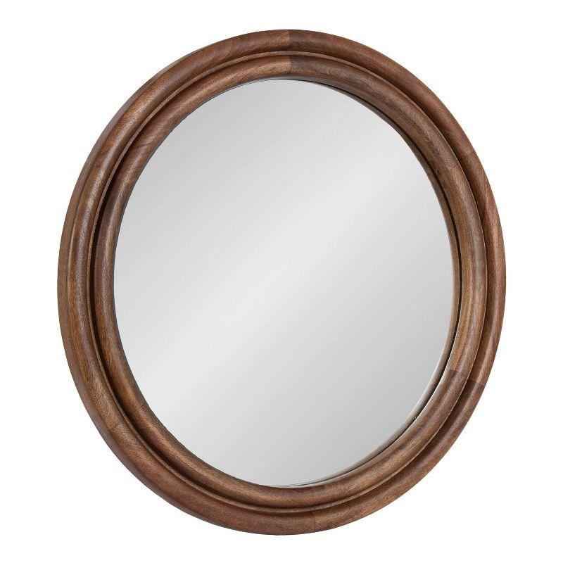 Walnut Brown Ribbed Round Mango Wood Vanity Mirror