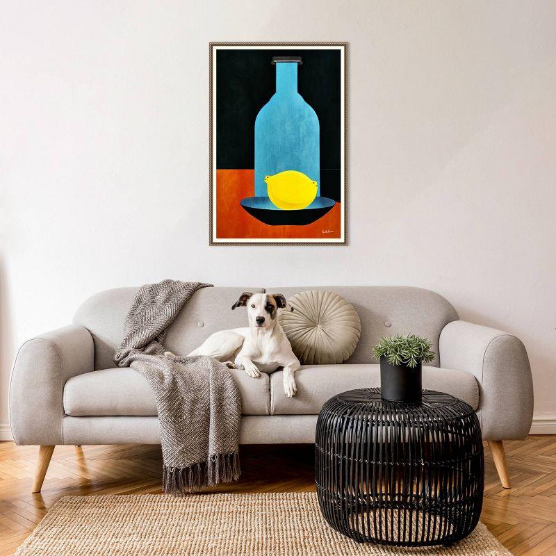 23"x33" Bottle with Lonesome Lemon by Bo Anderson Framed Canvas Wall Art Print Bronze - Amanti Art: Modern Style, Polystyrene Frame
