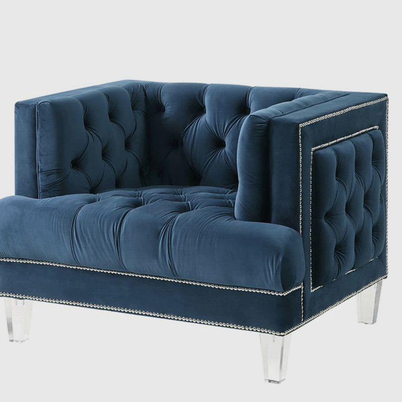 41" Ansario Chair Blue Velvet - Acme Furniture: Acrylic Legs, Nail-Head Trim, Tufted Square Back