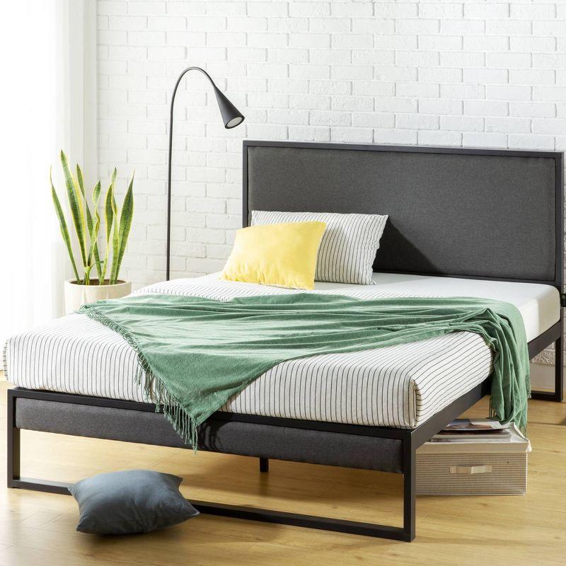 Christina King Gray Upholstered Metal Platform Bed with Headboard