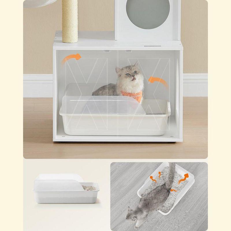 Feandrea Cat Tree with Litter Box Enclosure, 2-in-1 Modern Cat Tower, 54.3-Inch Cat Condo with Scratching Posts, Cloud White