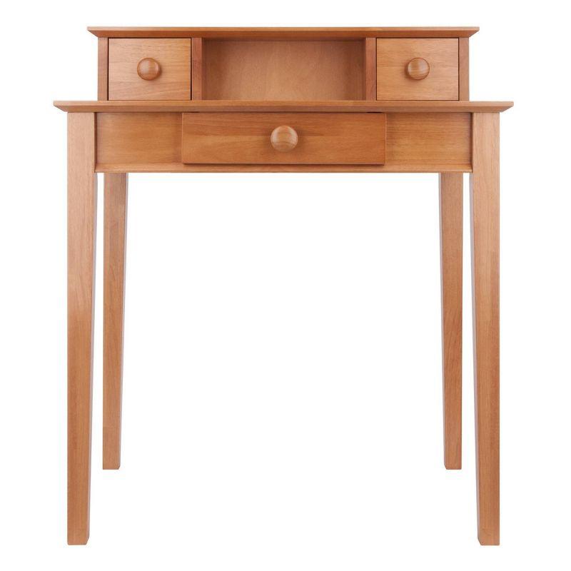 Transitional Honey Brown Solid Wood Writing Desk with Hutch and Drawers