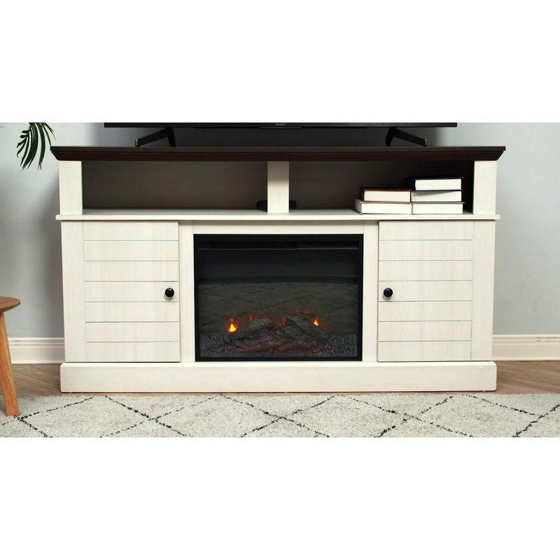 Eliana Fireplace Remote Control TV Stand for TVs up to 65" Dark Oak/White - Teamson Home: Farmhouse Style, Media Console with Storage