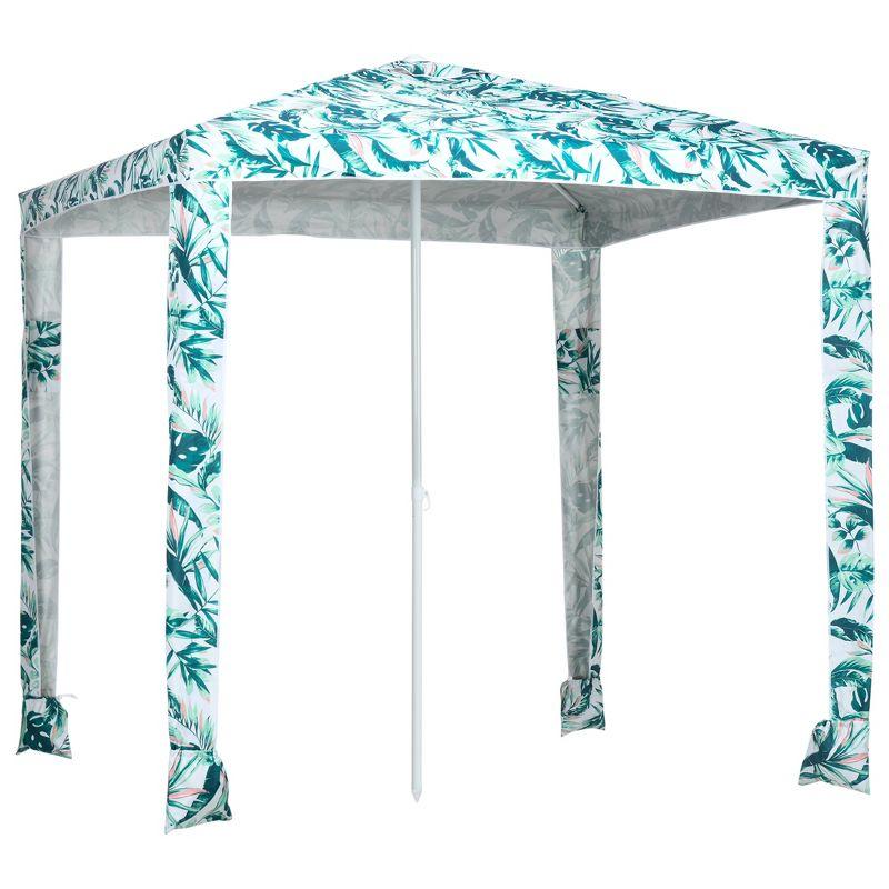 Outsunny Quick Beach Cabana Canopy Umbrella, 6.5' Easy-Assembly Sun-Shade Shelter with Sandbags, Cool UV50+ Fits Kids & Family, Green Coconut Palm